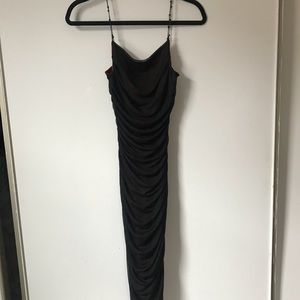 Black Scrunch Dress with Bead Straps